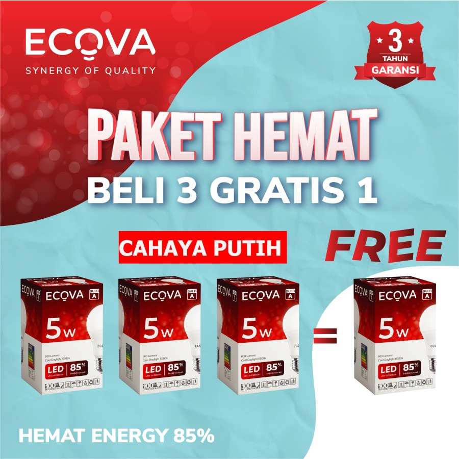 cahaya PUTIH PAKET HEMAT 4 PCS Lampu LED 5 Watt ECOVA GARANSI 3TAHUN