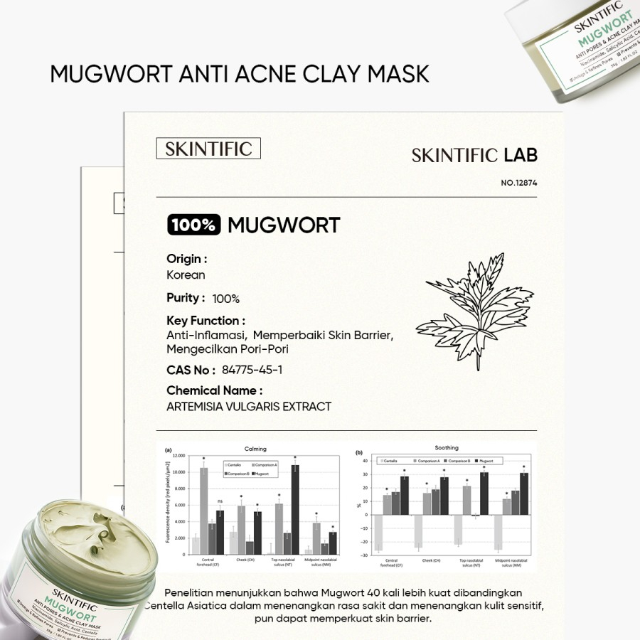 SKINTIFIC Mugwort Mask Acne Clay Mask 55g Masker Wajah