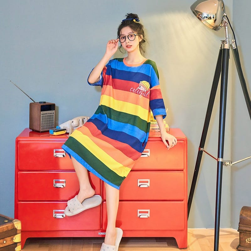 Longnight - Pajamas Katun Import Motif Rainbow / Piyama Wanita Bahan Katun GL7707
