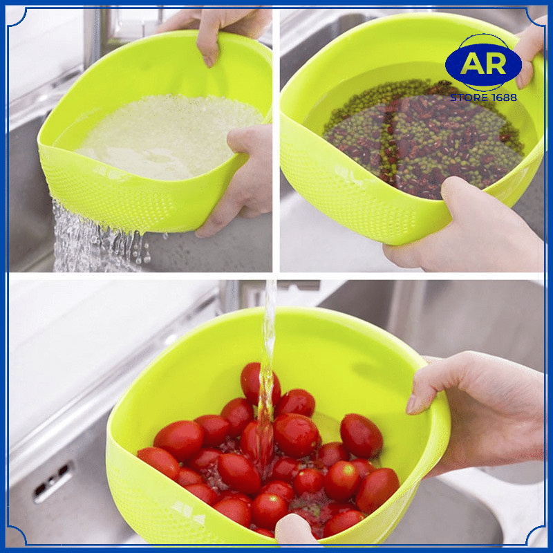 Baskom Cuci Beras / Wadah Pencuci Buah Sayuran Bahan Makanan Dilengkapi Tiris / Tempat Saringan Cucian Bahan Dapur / Drain Basket