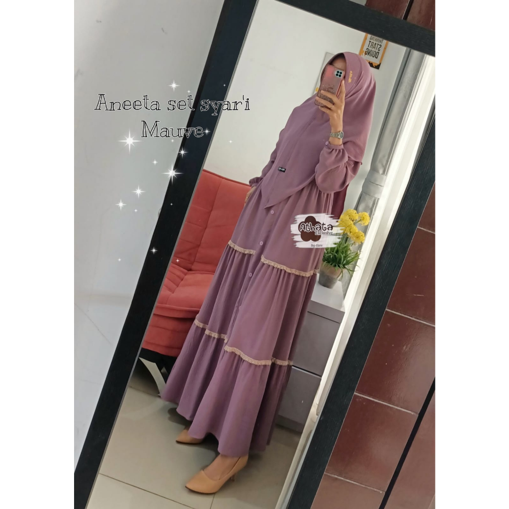 GAMIS SET ANEETA ORI ATHATA GAMIS CRINGKLE RENDA SUSUN KELILING TERBARU