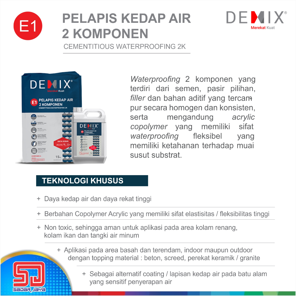 Semen Instan Demix E1 Pelapis Kedap Air 2 Komponen Mortar Instant Waterproof Kolam