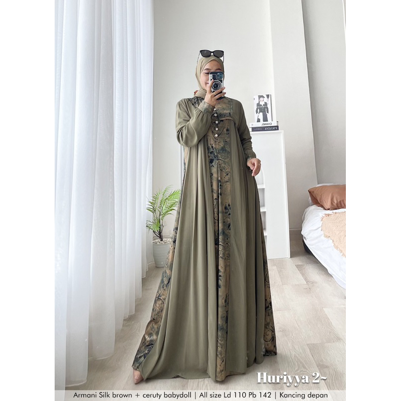 Humaira99 Gamis syari maxi dress Huriyya vol 2 matt Armanii silk brown mix ceruty babydoll