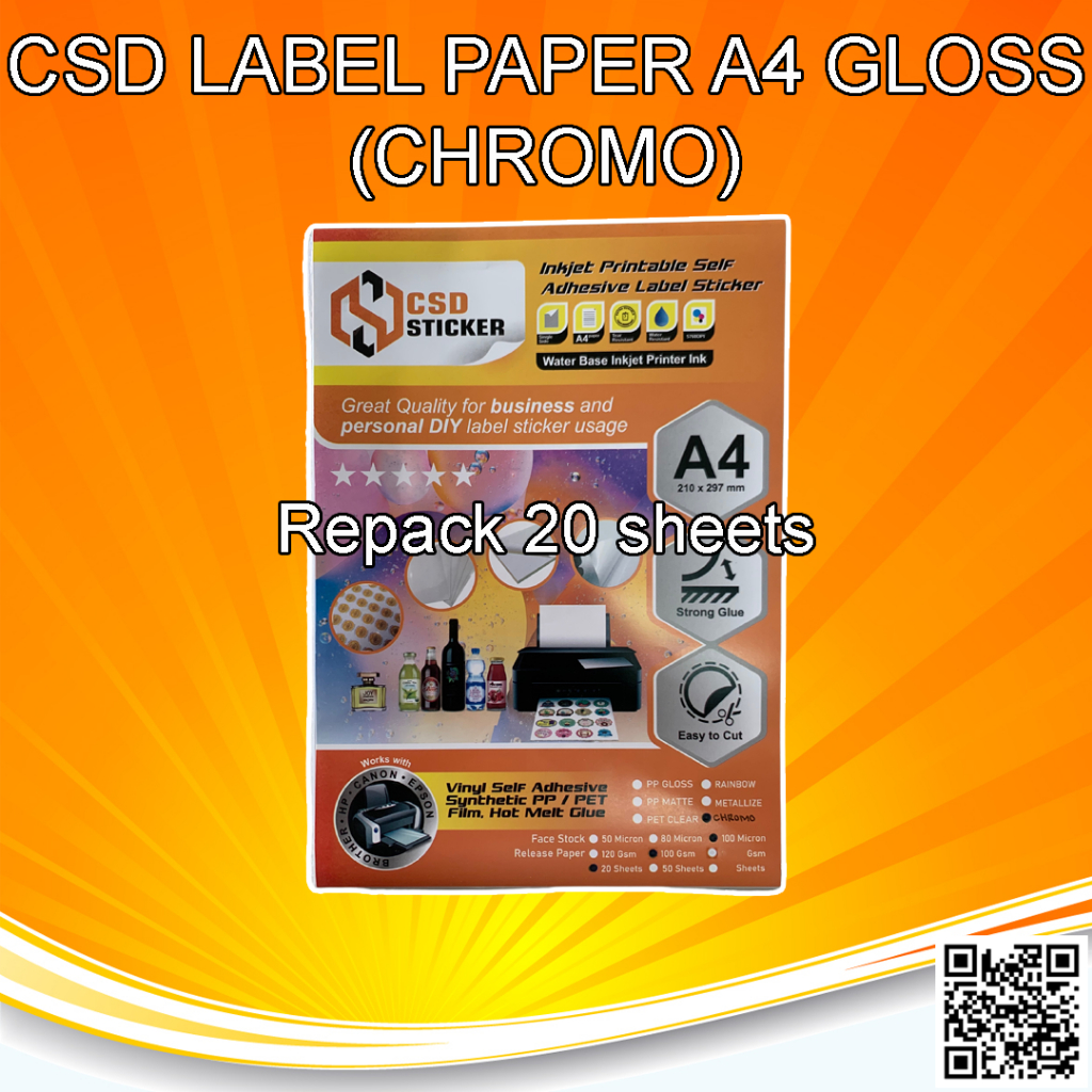 Kertas Stiker Kromo Label Paper Inkjet Print A4 CSD Chromo Glossy Repack