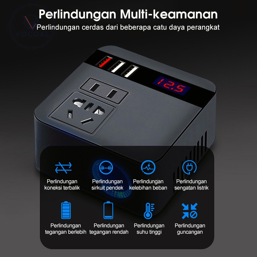 （Dalam stok, dikirim dari Jakarta)Pengisi daya inverter mobil universal 12v24v ke 220v konverter daya multi-fungsi pengisian daya komputer ponsel