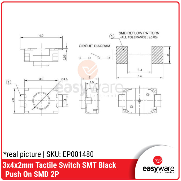 Tactile Switch 3x4x2mm 2P 4P Micro Switch Momentary SMD SMT Tact Push Button Push On