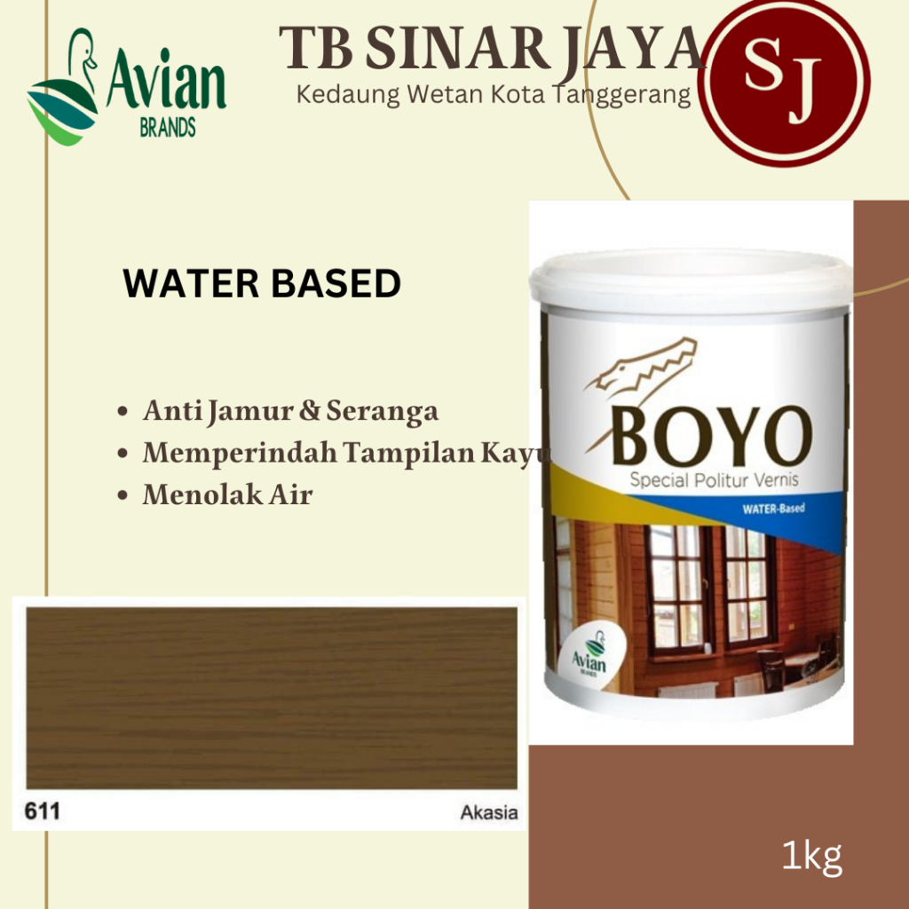 Avian Boyo Politur Cat Kayu BOYO WATER BASED 1KG - 611 AKASIA