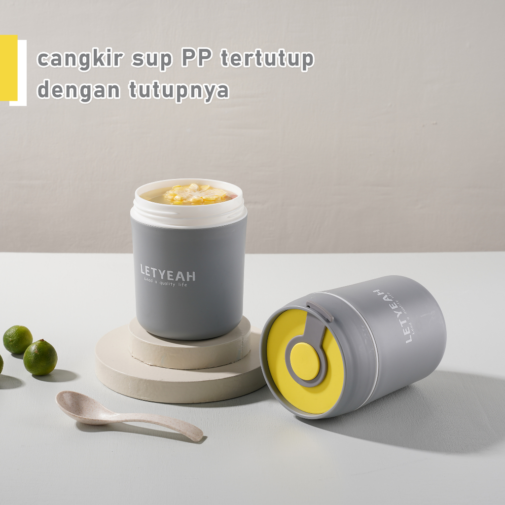 Letyeah &amp; Kaizenliving Cangkir sup kopi 500ml mangkok sup portable anti tumpah panci sup  BPA free