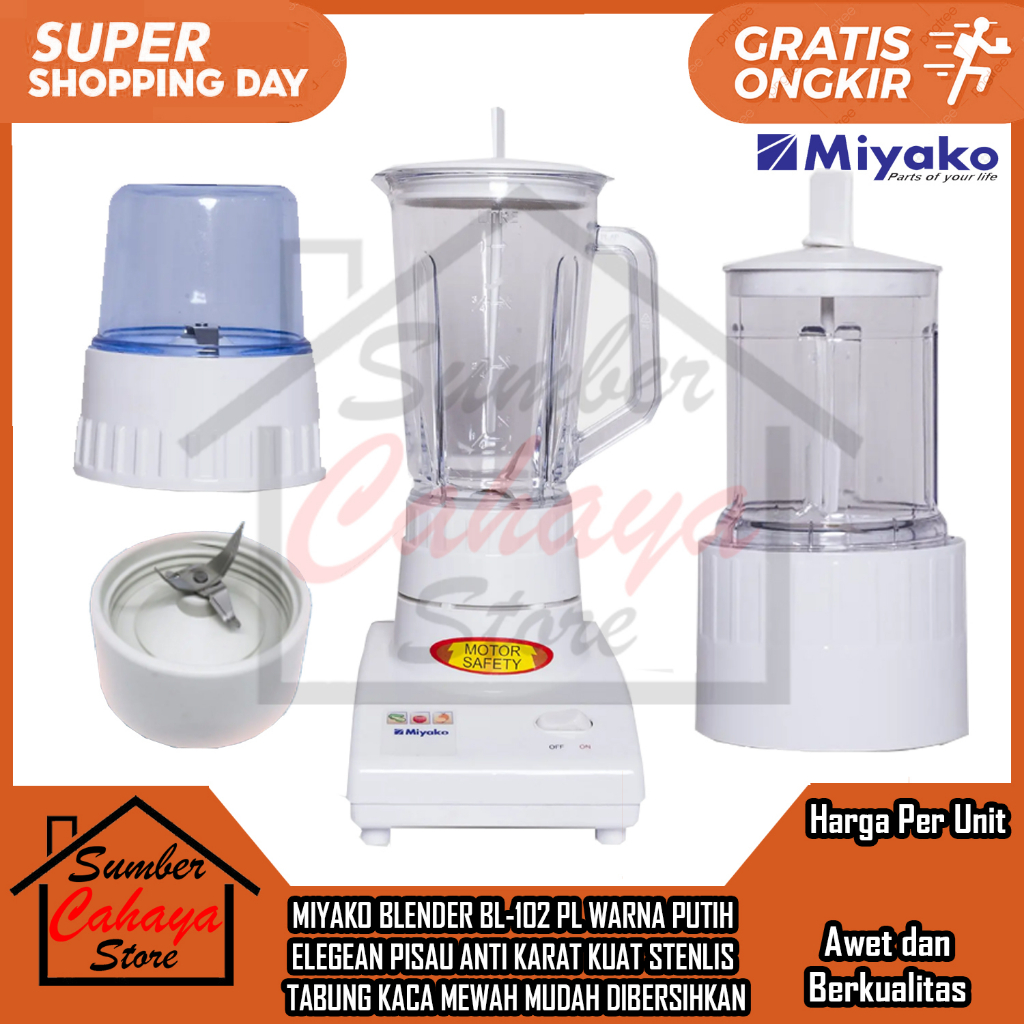 BLENDER MIYAKO BL 102 PL WARNA PUTIH ELEGAN ANTI KARAT KUAT STAINLESS STENLIS STANLIS TABUNG KACA ME
