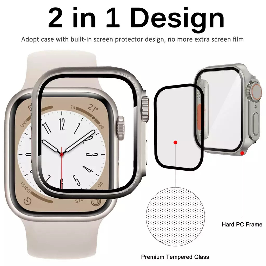 ( FOR IWATCH ) CHANGE TO MODE ULTRA 1:1 GLASS COVER APPLE WATCH - SERIES 4 5 6 7 8 SE | SIZE 40mm 41mm 44mm 45mm | tempered glass pelindung layar case iwatch