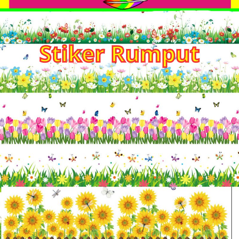 STIKER DINDING MOTIF DAUN RUMPUT POHON PAGAR SAKURA PINK HIJAU DEKORASI RUMAH UNTUK RUANG TAMU KAMAR