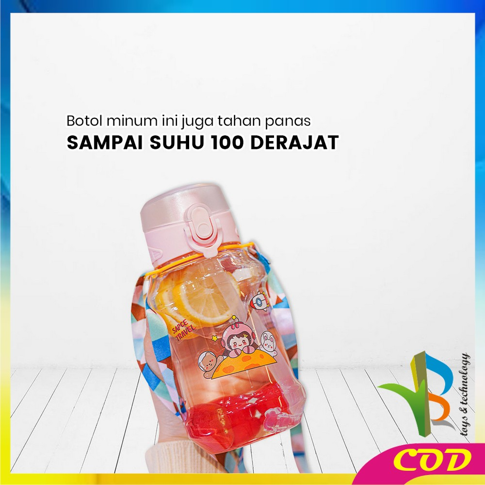 RB-C830 Botol Air Minum 600ML FREE Tali Botol Minum Flip Top Anak BPA FREE / Botol Minum Anak Sedotan Anti Pecah Anti Tumpah