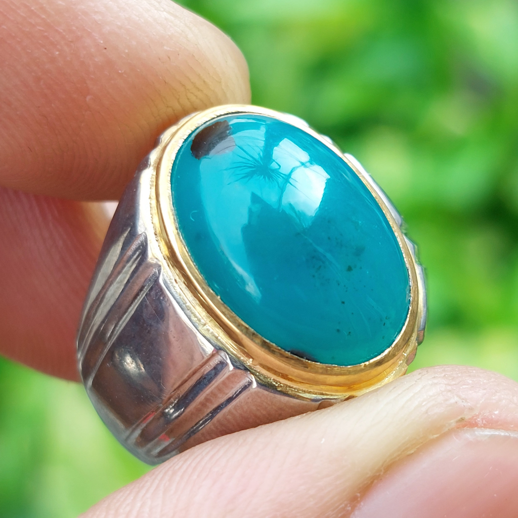 Bacan Doko Kristal Natural Bluish Green Asli Alam Garansi Ring Perak