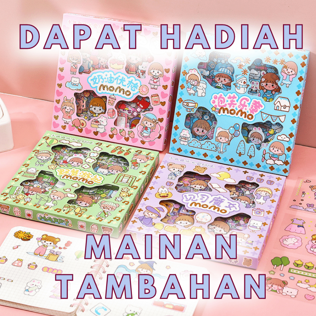 (BISA COD) Sticker Momo Isi 100 Lembar Per Box / 4 Warna Lucu Stiker 2D Botol Minum Korea Cute Mainan Anak Perempuan Kado Tempel Babycinnamon