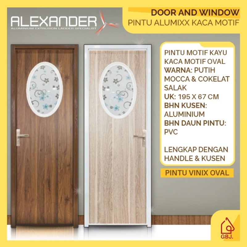 PINTU ALUMIXX MOTIF KAYU KACA OVAL ALEXANDER / PINTU KAMAR MANDI