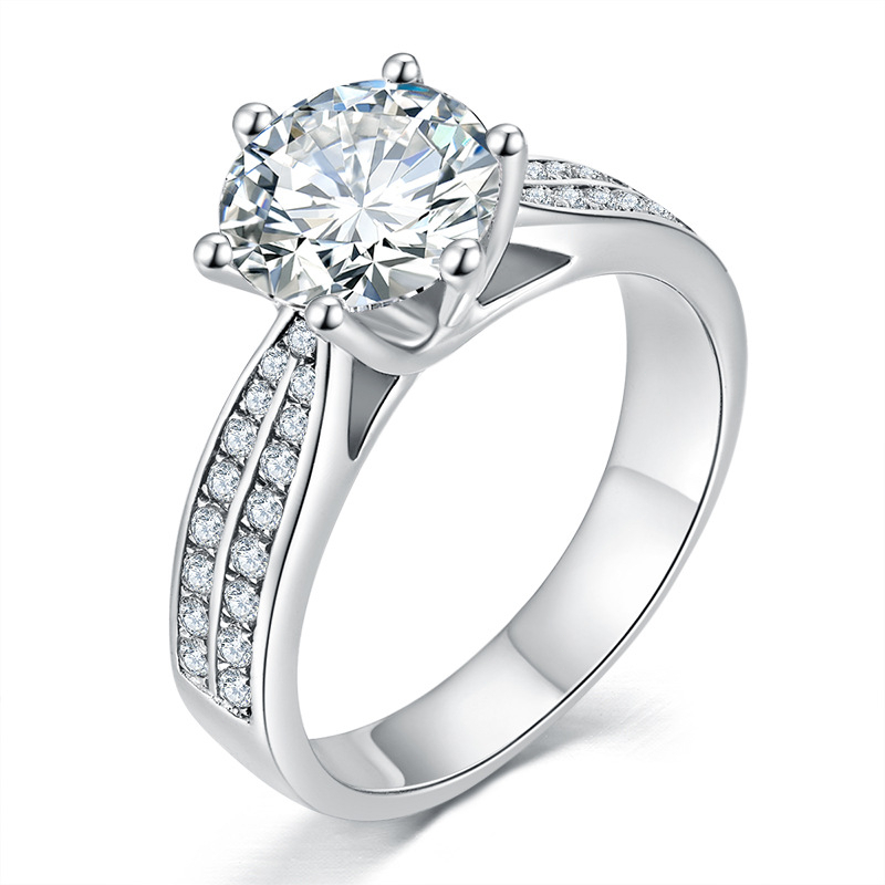 Cincin Berlian Bulat Starlight 0.5ct/1ct/2ct Moissanite - 925 Berlapis Perak Emas Putih 18k cincin b