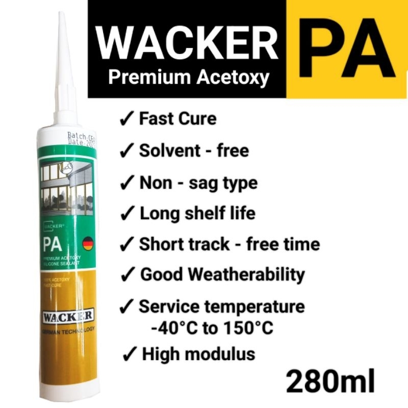 Paket Lem + Gun Silikon WACKER PA/GP Acetic Silicone Sealant