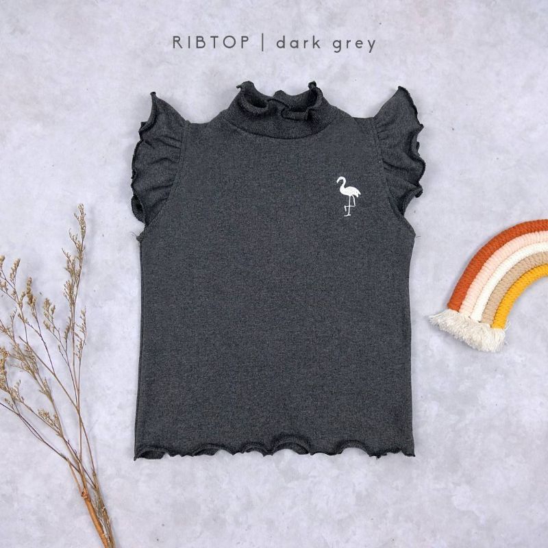 Rib Top Anak Warna Abu Tua Motif Flamingo