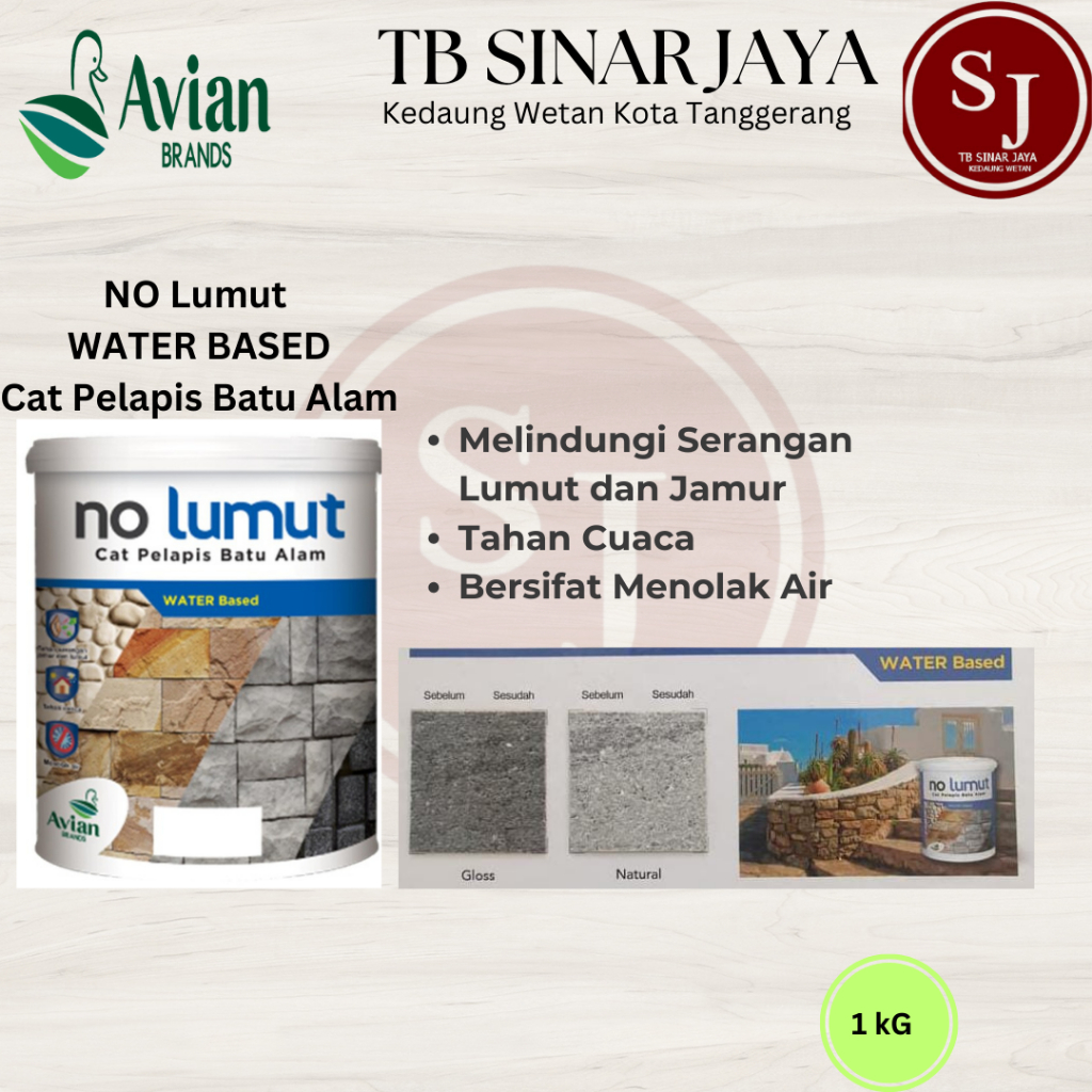 Avian NO LUMUT 1KG WATER BASED Pelapis Batu Alam ( Pakai Tiner ) NO LUMUT WATER 1KG