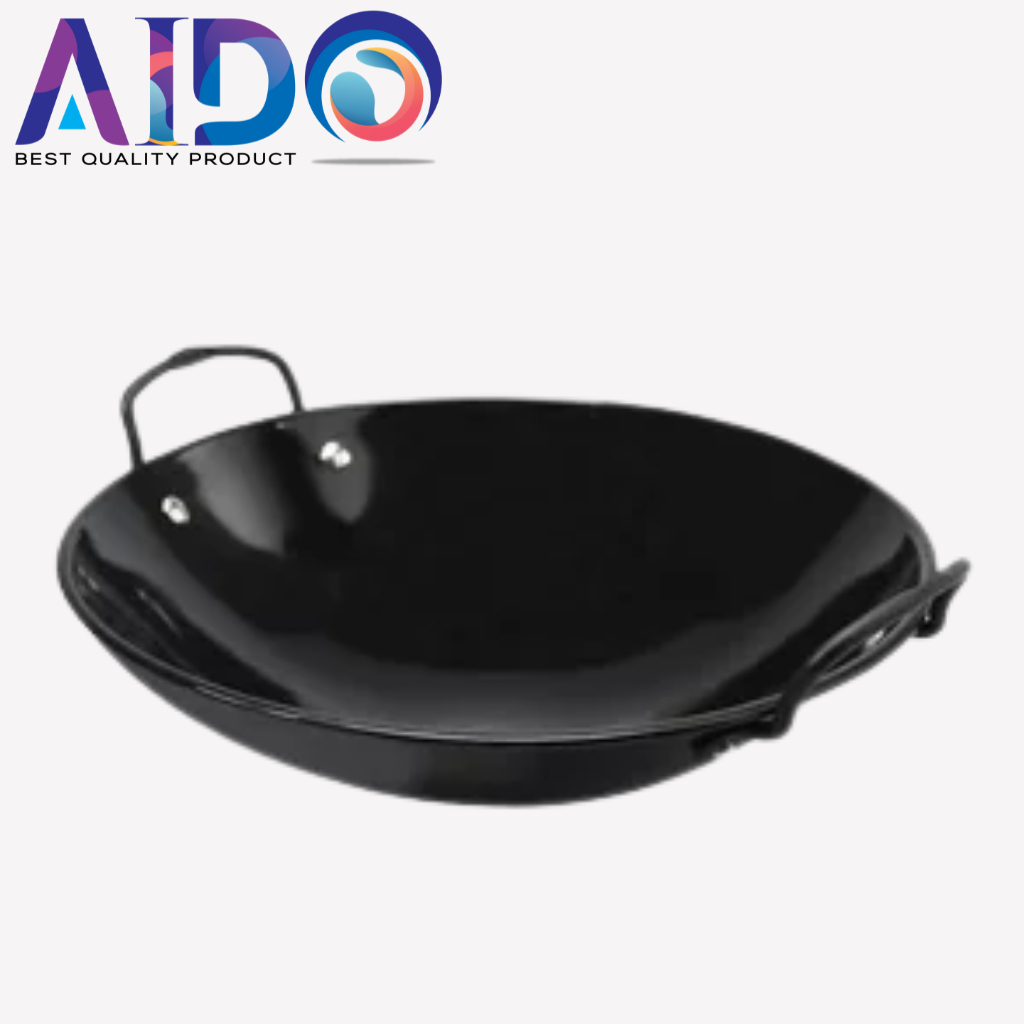 Wajan kuali wok hitam Enamel Anti Lengket teflon penggorengan wajan enamel 2 kuping 31cm 34cm 37cm 40cm Wajan Besar