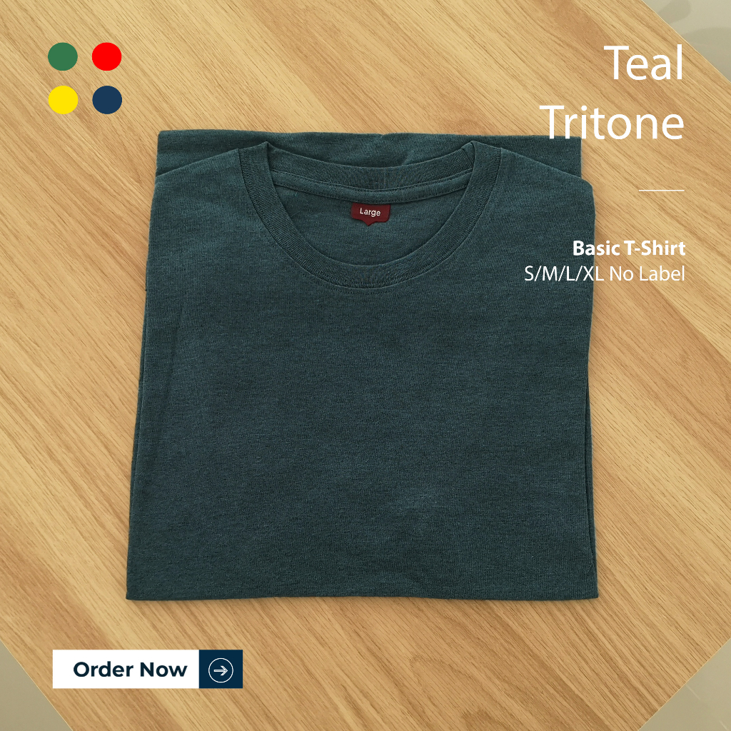 KAOS POLOS PRIA TEAL TRITONE TANGAN PENDEK UKURAN S-XL BAHAN THREETONE 30S ORGINAL