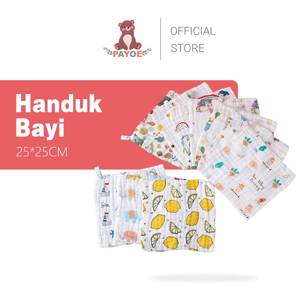 PAYOE Sapu Tangan Bayi Katun LembutSapu Tangan Anak Lucu 25*25Cm