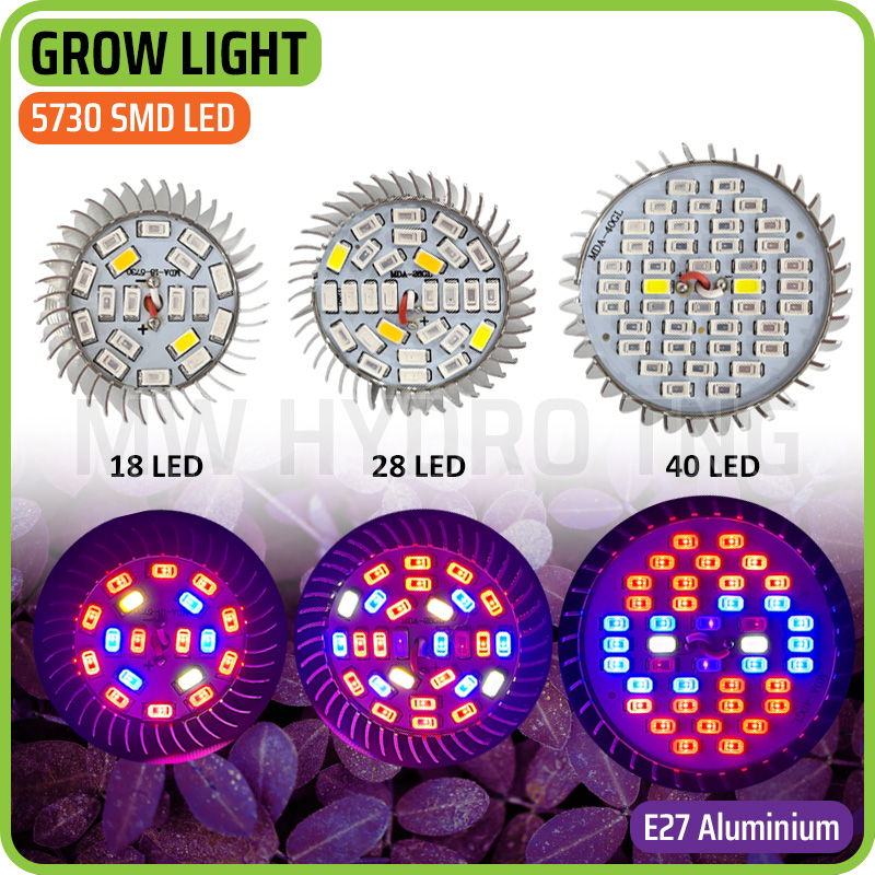 LED Plant Grow Light, E27 Aluminium Case, 40 pcs 5730 SMD LED (Red + Blue + White + Infrared + Ultraviolet) - Lampu Tumbuh Tanaman