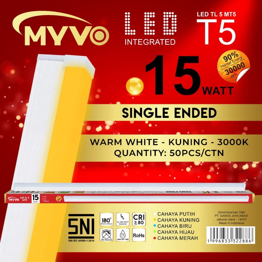 Lampu T5 LED MYVO 15 Watt 15W Panjang 90cm Super Terang - Putih