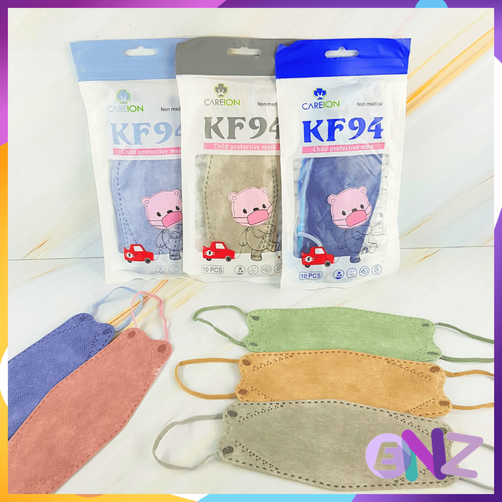 ENZ ® 𝐂𝐀𝐑𝐄𝐈𝐎𝐍™ MASKER KF94 ANAK HITAM PUTIH 4PLY /Masker MODEL KOREA KIDS 4 PLY 10 PCS 1007