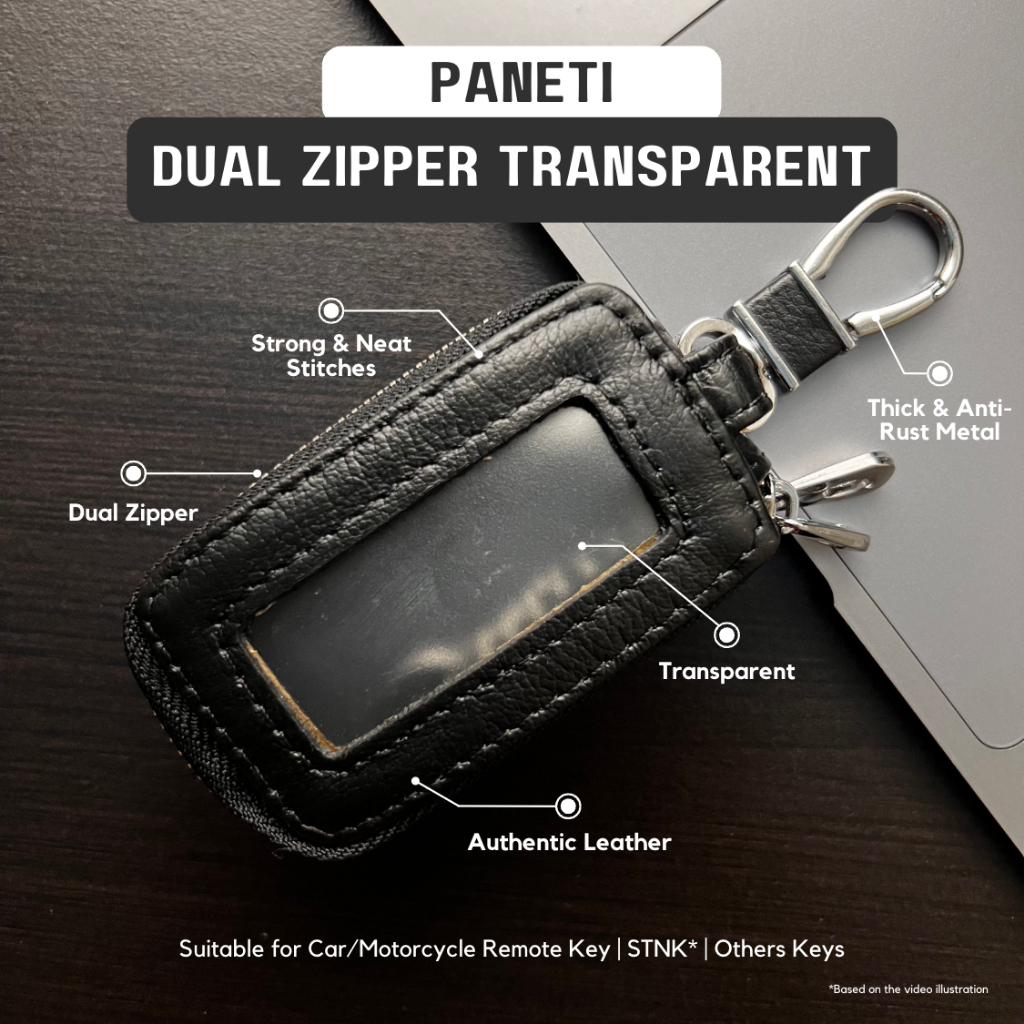 Gantungan Kunci Mobil / Motor Dual Zipper Kulit Asli Premium Dompet STNK Remote Keyless PANETI