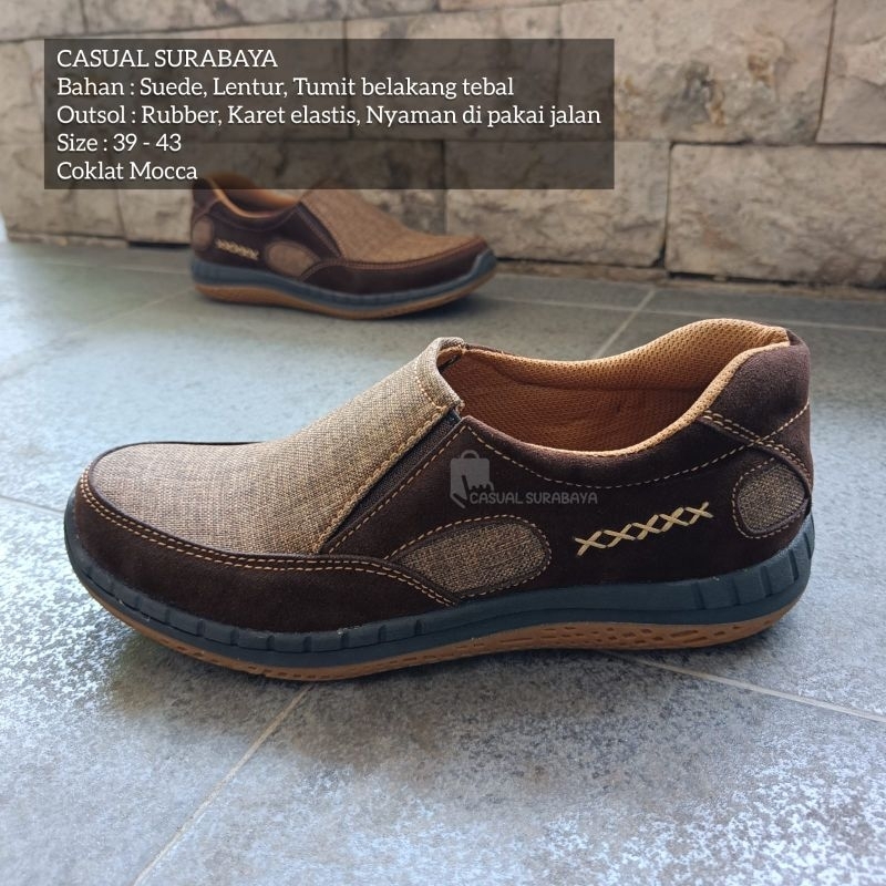 Sepatu Slip On Pria Slop Kickers Brown Kulit. Sepatu Slop Pria Kulit Elastis Outsole Karet Lentur Nyaman