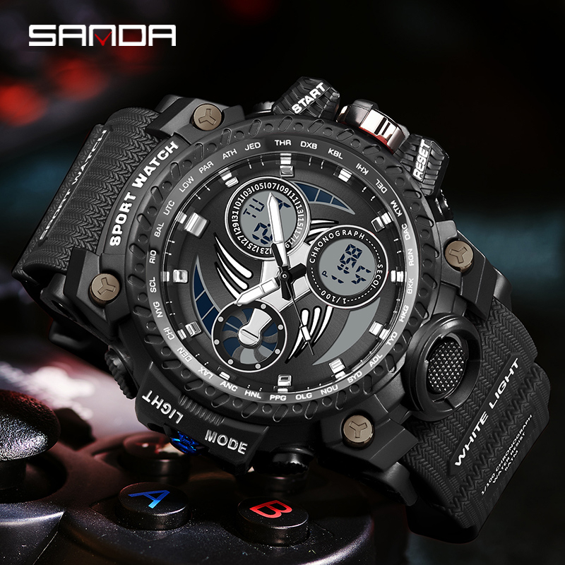 SANDA 3155 Jam Tangan Pria Digital Analog Tali Rubber Chronograph Anti Air WATCHKITE WKOS