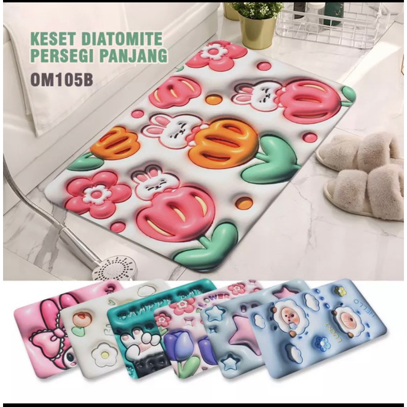 DEALSHOP21 | Keset Kaki Diatomite Persegi Motif Gambar 3D Lap Kaki Kamar Mandi Dapur Anti Bau Doormat Anti Slip Karpet Alas Lantai Untuk Pintu Masuk Kamar Mandi Ruang Tamu Floor Mat Lentur Nyerap Air