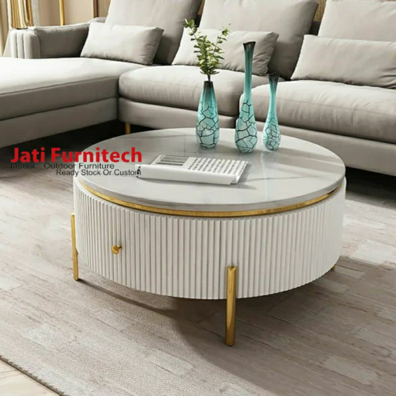 white coffe table marmer - meja coffe table