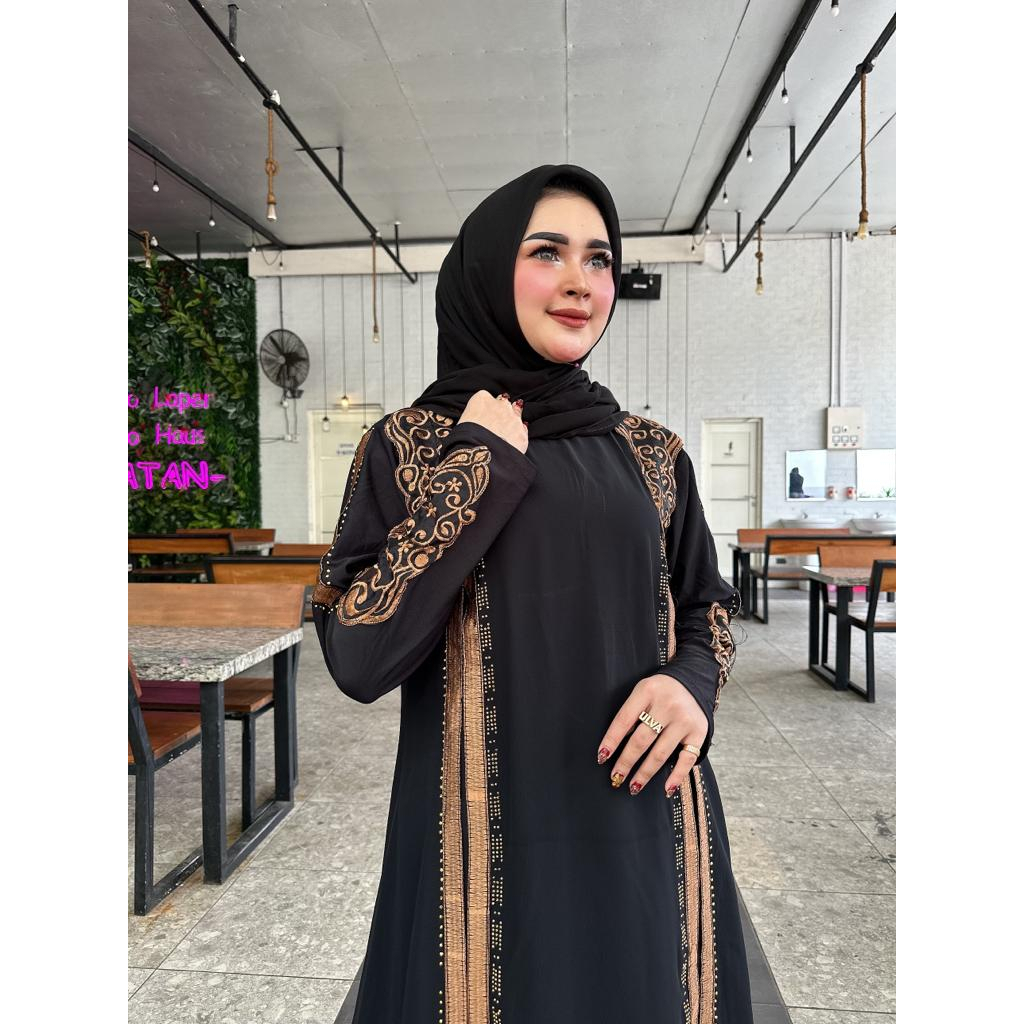 abaya turky hitam bahan jersey  premium quality mewah dan elegan - gamis arab dewasa dan remaja