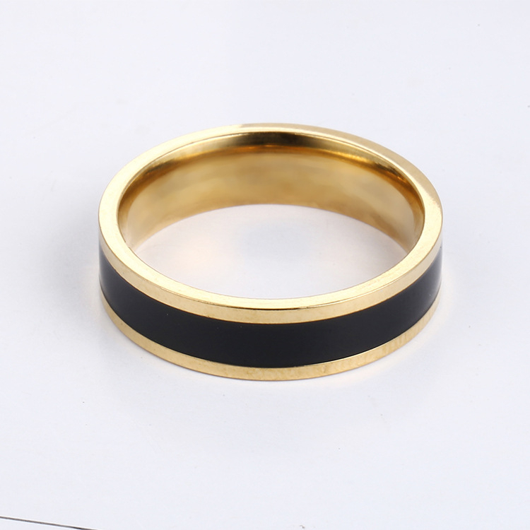 Cincin Titanium Garis Hitam Gold Silver Cincin Anti Karat Stainless Steel 4MM