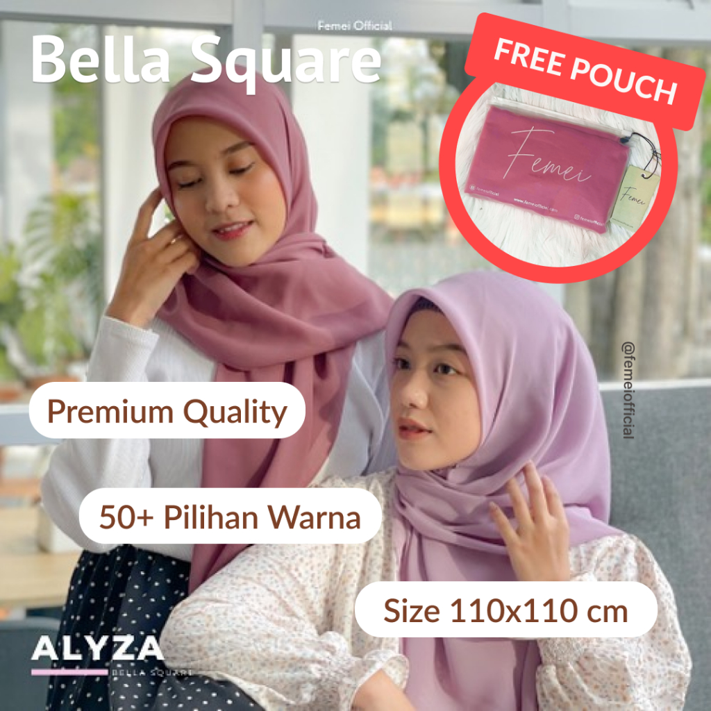 Hijab Bella Square | Kerudung Segi Empat | Jilbab Polycotton Anti Letoy | 50 Warna | Coksu Milo Mocc