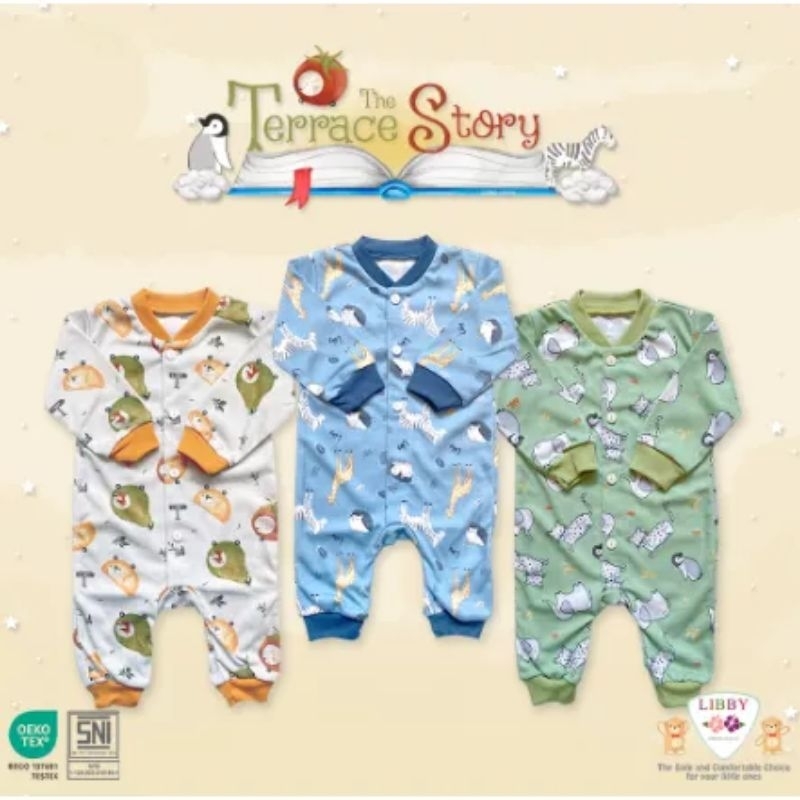 3 Pcs LIBBY Motif Baju Kodok Oblong Panjang Boy/Girl Buka Kaki/tutup kaki size Newborn (0-3m) tanpa mika