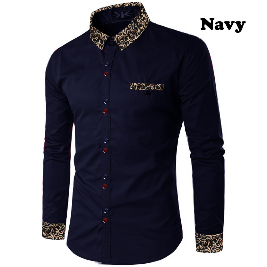 Baju Kemeja pria lengan panjang BATIK kerah model slimfit Modern Manly MatchAfashion keren