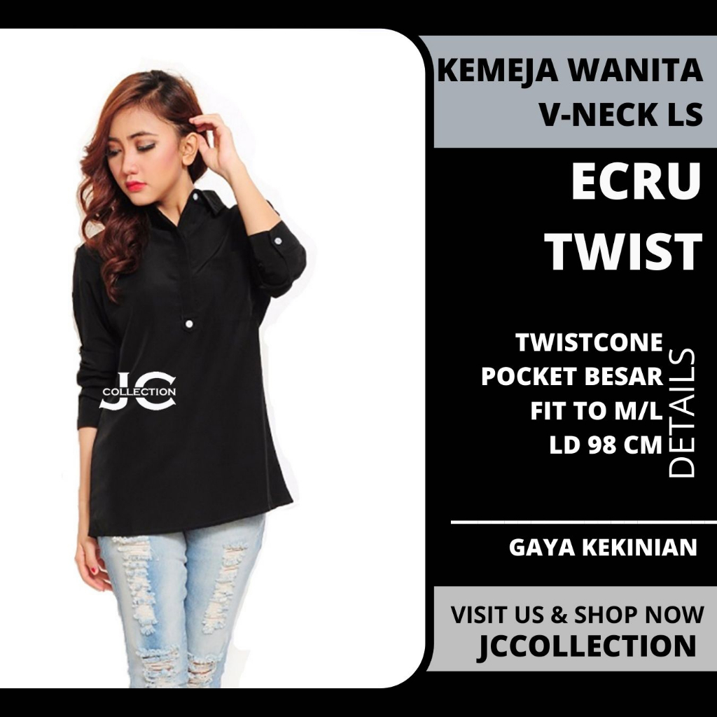 SALE HEBOH Serba 40ribu Kemeja Wanita Lengan Panjang Kantong Besar Ecru Twist JCCollections