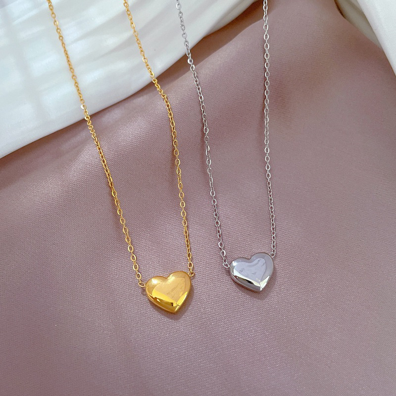 kalung hati simple gepeng tipis titanium asli