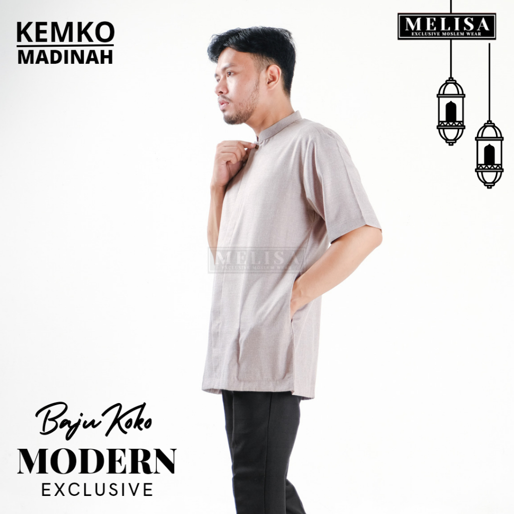 Baju Koko Pria Kemko Lengan Pendek Bahan Katun Madinah Size M L XL Motip Bordir Warna Coksu-B01