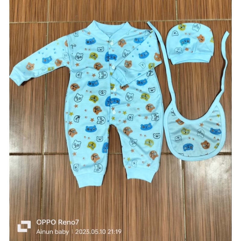 Setelan Baju Bayi Piyama Bayi Jumper Bayi Set Slaber+Topi Terbaru