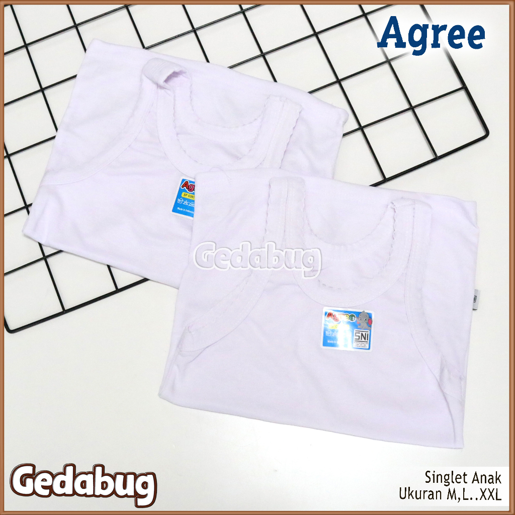 3 Pcs  -  Agree Kids SF 039 Kaos Kutang Singlet Anak Perempuan Laki-laki Putih Katun