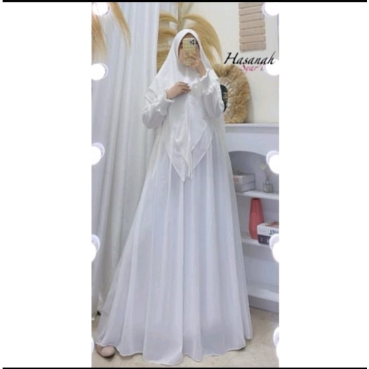 rrcollection20 Busana Muslim Hasanah Syari Plus Jilbab Gamis Ceruty Babydoll Dress Polos Gamis Cerut