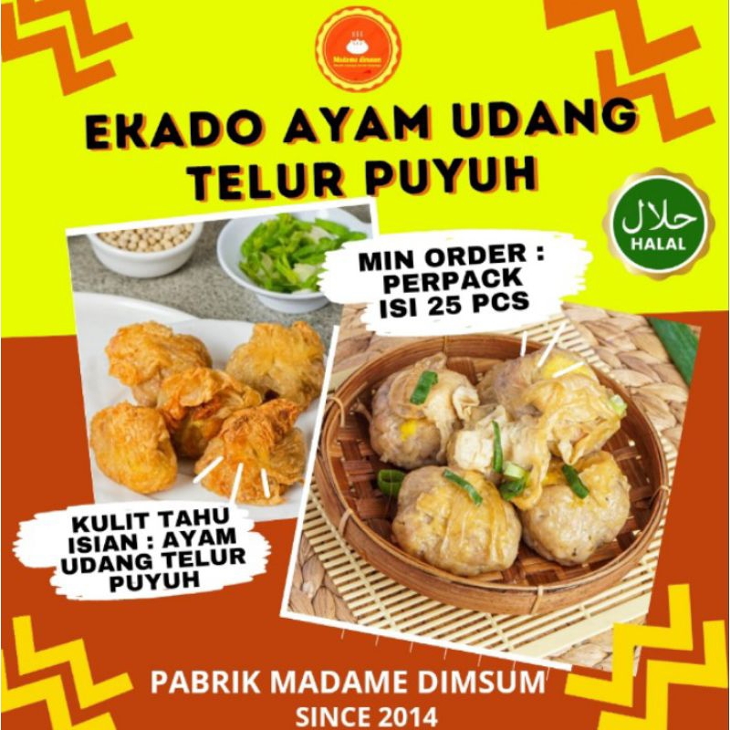 

(VARIAN DIMSUM EKADO TLR PUYUH) Pabrik Dimsum Frozen food !! Dimsum ekado kulit tahu isian ayam dan telur puyuh (SUDAH SAMA SAOS).. Bisa goreng atau kukus.. Soal rasa silahkan adu dgn lainnya..!!