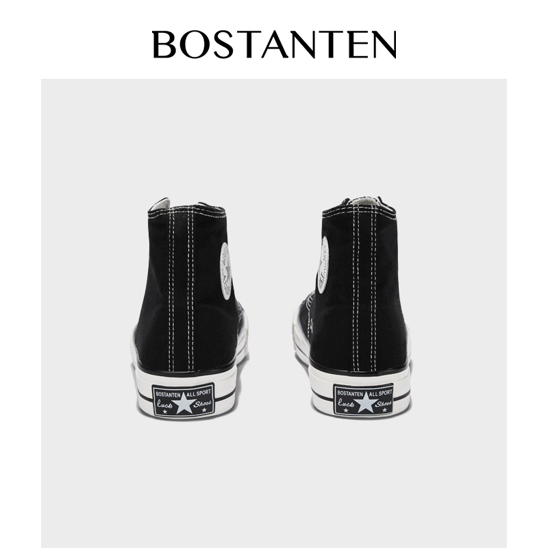 【New Arrival】BOSTANTEN Sepatu Hitam Kanvas Wanita High-top Casual Sneakers Fashion Sekolah,Kerja,Pesta Size 35-44