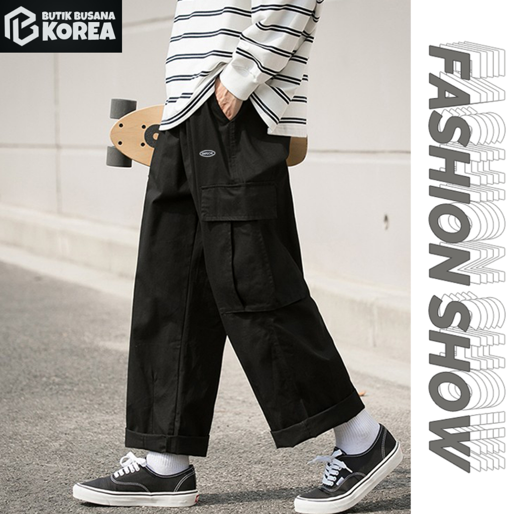 celana cargo panjang pria longgar straight pants celana korean style pria celana banyak kantong pria tebal premium celana kargo