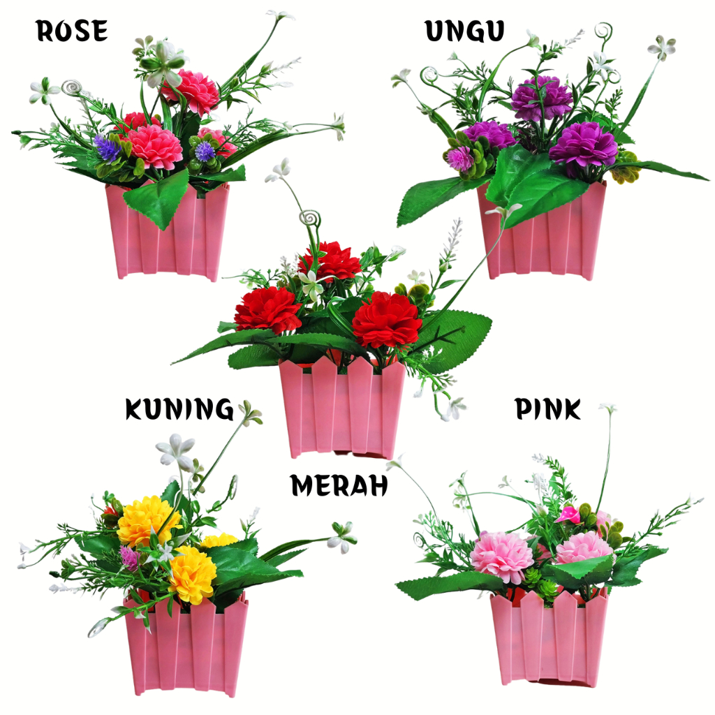 Satu7an PBP17 - PBP20 Tanaman Hias Plastik Pot Bunga Mini Artificial Flowers &amp; Plants