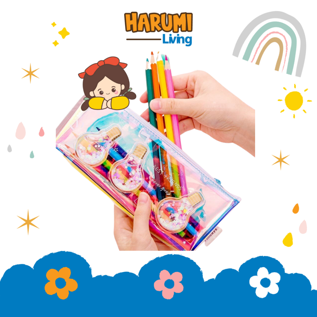 

HARUMI Tempat Pensil Anak Transparan Tempat Pensil Glitter Lucu Unik